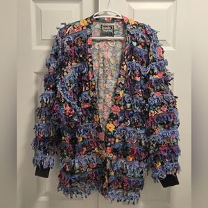 Paula Sweet Muslin Mink 2 Button Blazer Jacket Size Small Fringe Textured Shaggy